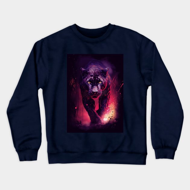 Majestic Wild Black Panther Animal Acrylic Painting Crewneck Sweatshirt by Juka